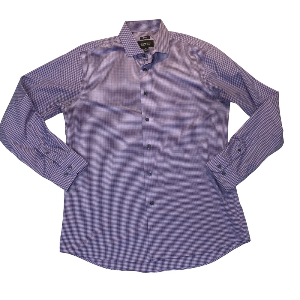 Kenneth Cole‎ AWEARNESS Dress Shirt Mens 16 34/35 Purple Check Slim Fit Non Iron